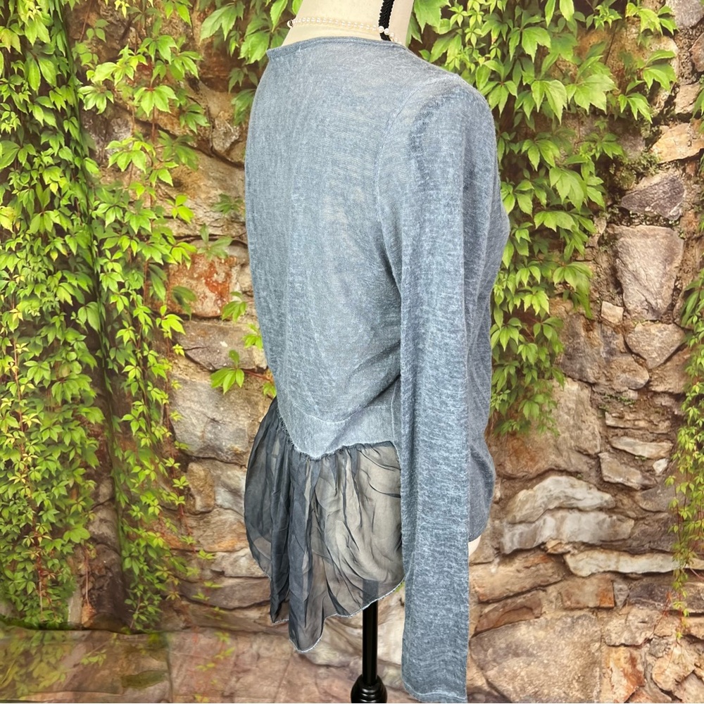 ELENA BALDI Quiet Luxury Blue/Gray Italian Made Linen and Chiffon Sweater, S - Picture 5 of 8